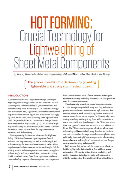 Stampaggio a caldo: tecnologia cruciale per ottenere componenti in lamiera leggeri (PDF 1 MB)
